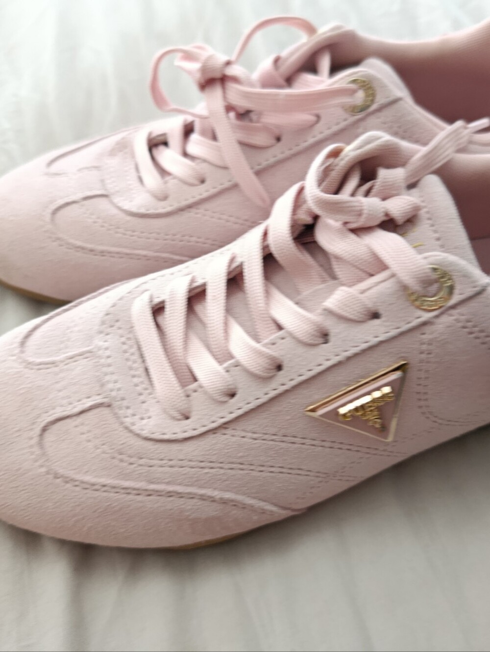 Guess Light Pink Suede Sneakers with Gold Logo
